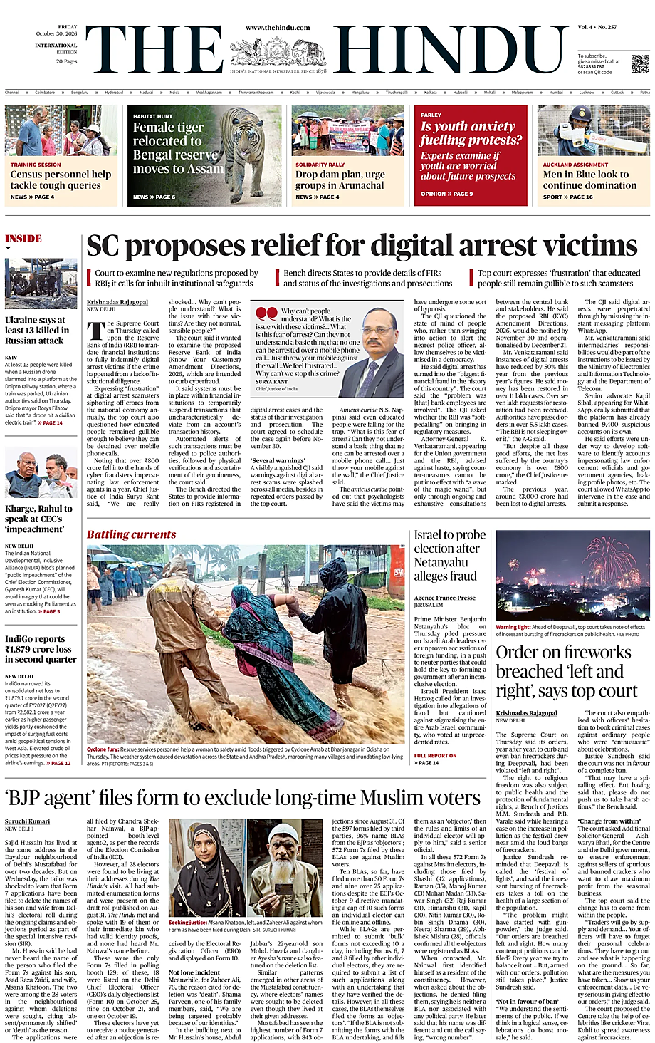 Portada The Hindu - International de hoy - Quiosco 30 octubre 2026