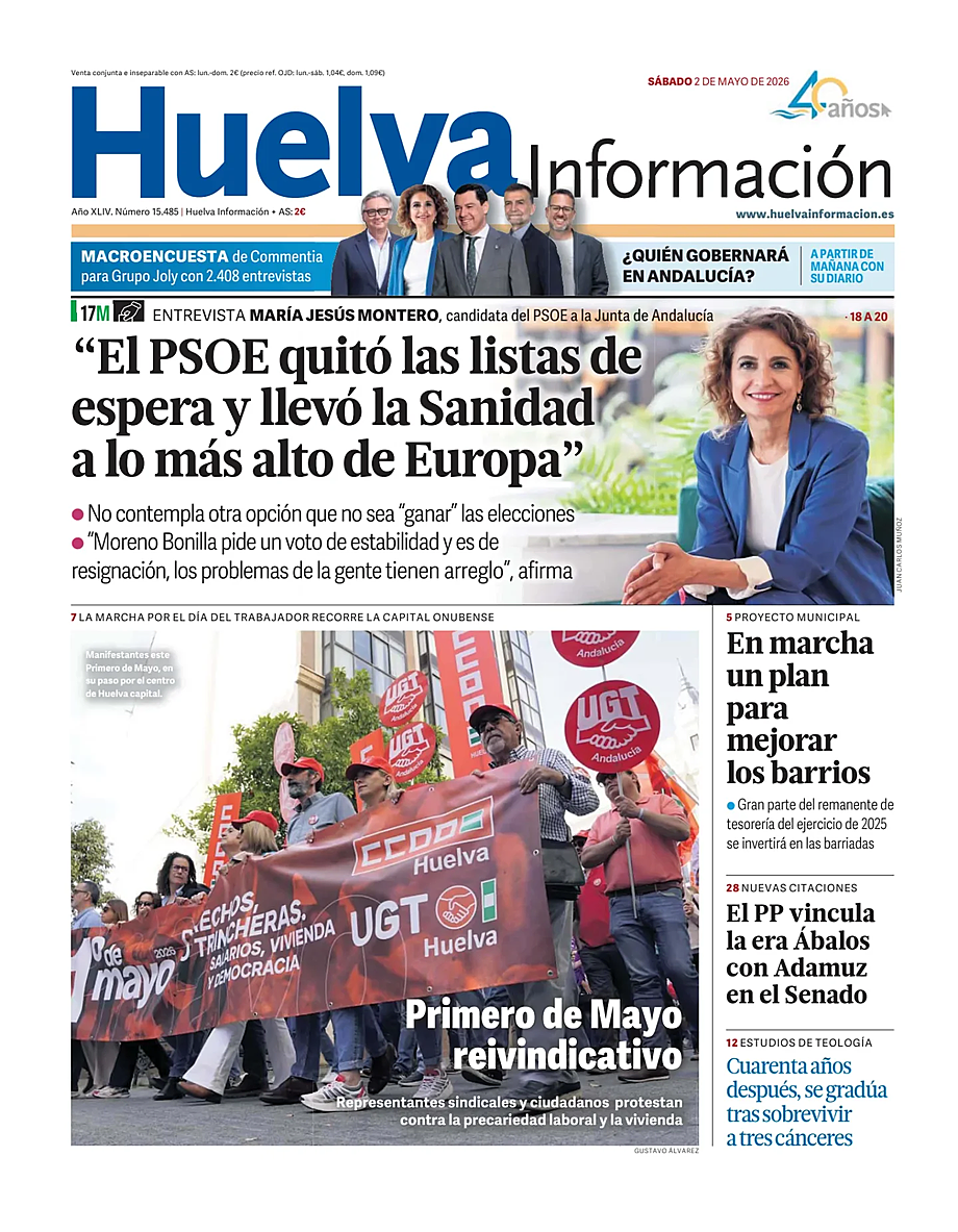 Portada Huelva Información de hoy - Quiosco 2 mayo 2026