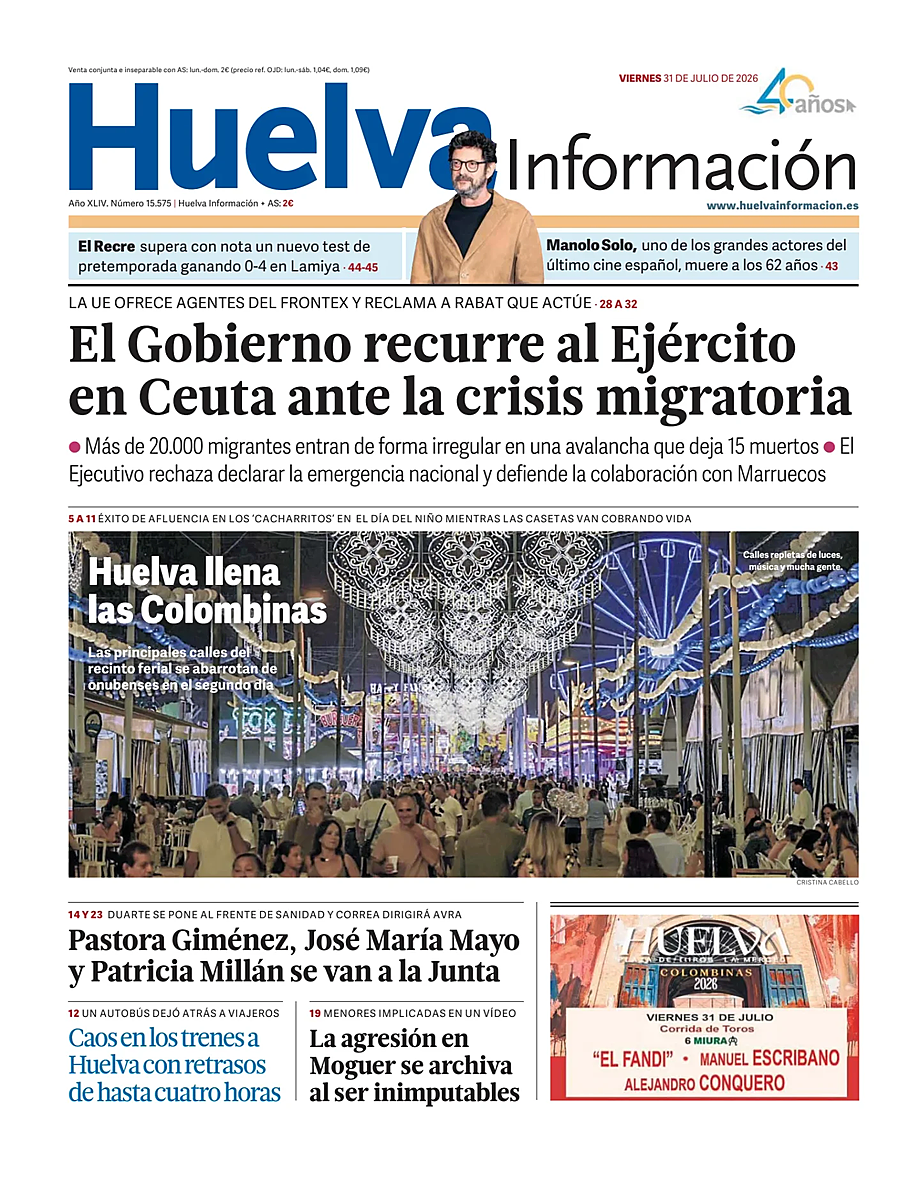 Portada Huelva Información de hoy - Quiosco 31 julio 2026