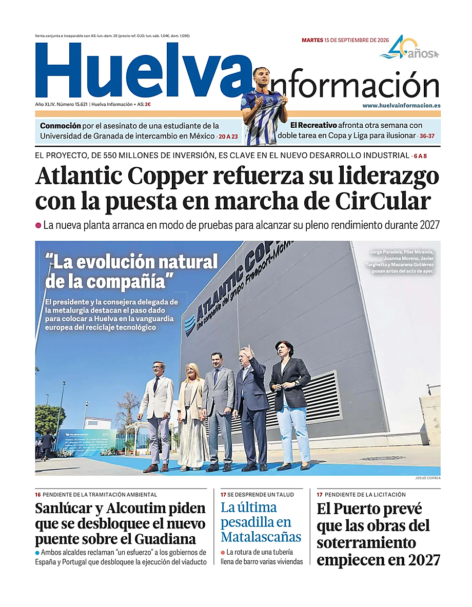 Portada Huelva Información de hoy - Quiosco 15 septiembre 2026