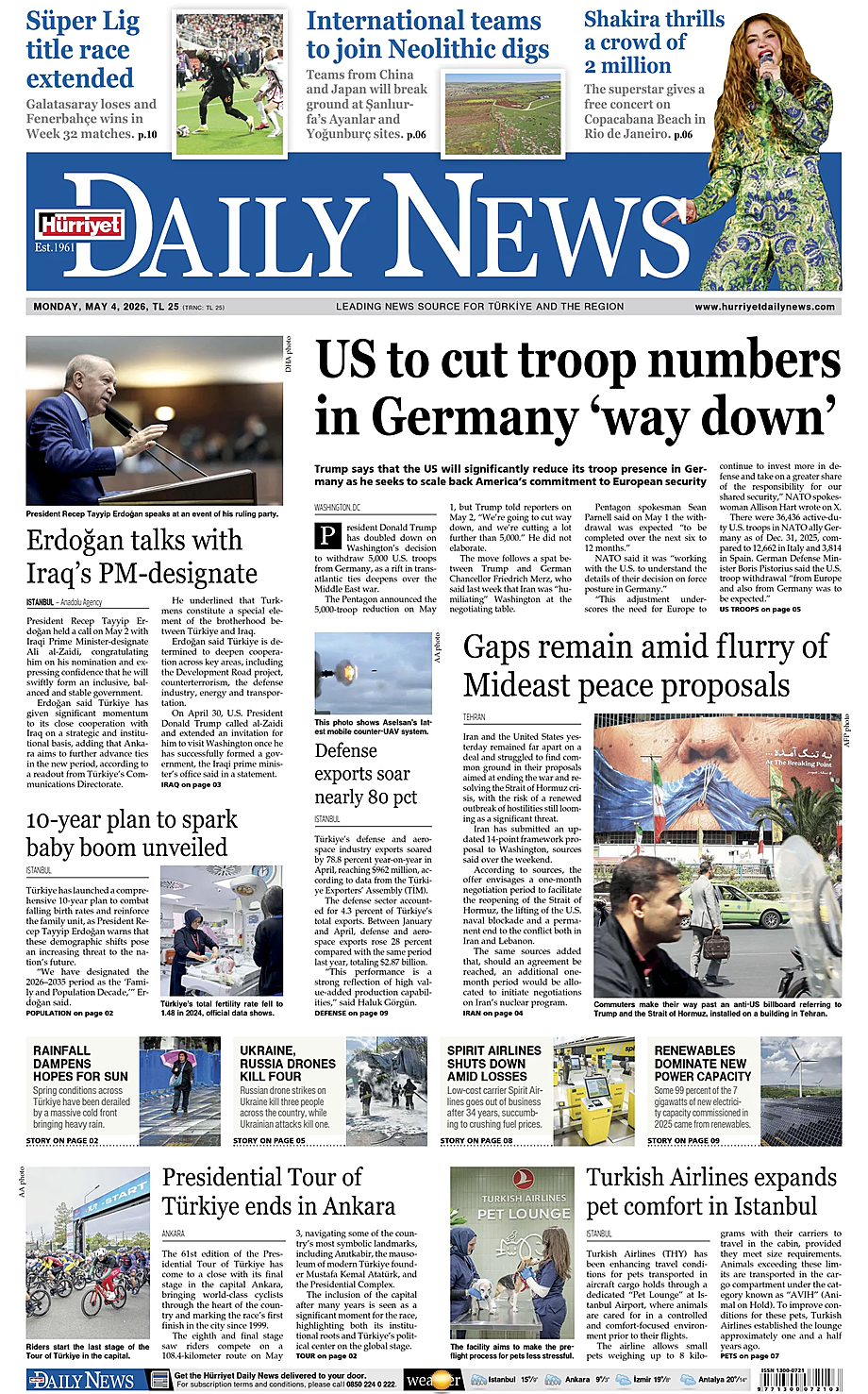 Hürriyet Daily News bugünkü birinci sayfası - Türkiye basını 4 Mayıs 2026