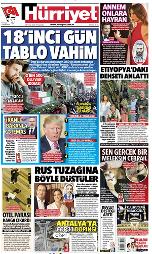 Prima pagina Hurriyet di oggi - Quotidiano estero