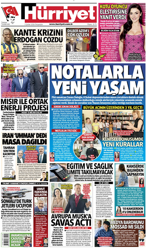 Prima pagina Hurriyet di oggi - Quotidiano estero