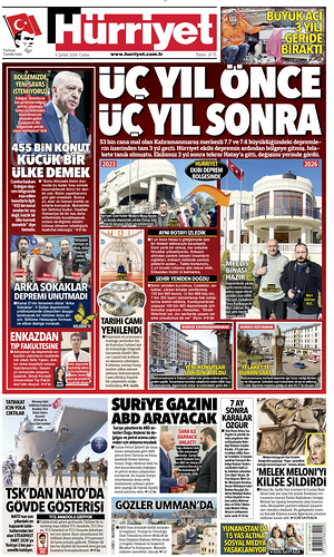 Prima pagina Hurriyet di oggi - Quotidiano estero