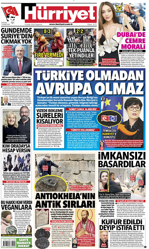 Prima pagina Hurriyet di oggi - Quotidiano estero