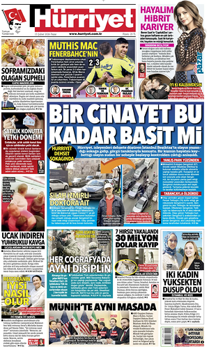 Prima pagina Hurriyet di oggi - Quotidiano estero