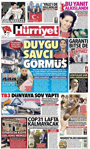 Prima pagina Hurriyet di oggi - Quotidiano estero