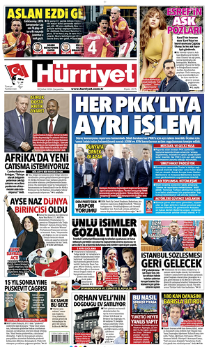 Prima pagina Hurriyet di oggi - Quotidiano estero