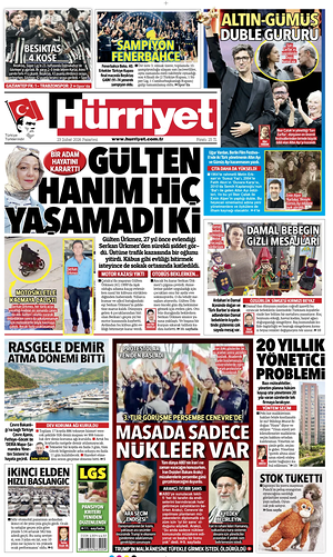 Prima pagina Hurriyet di oggi - Quotidiano estero