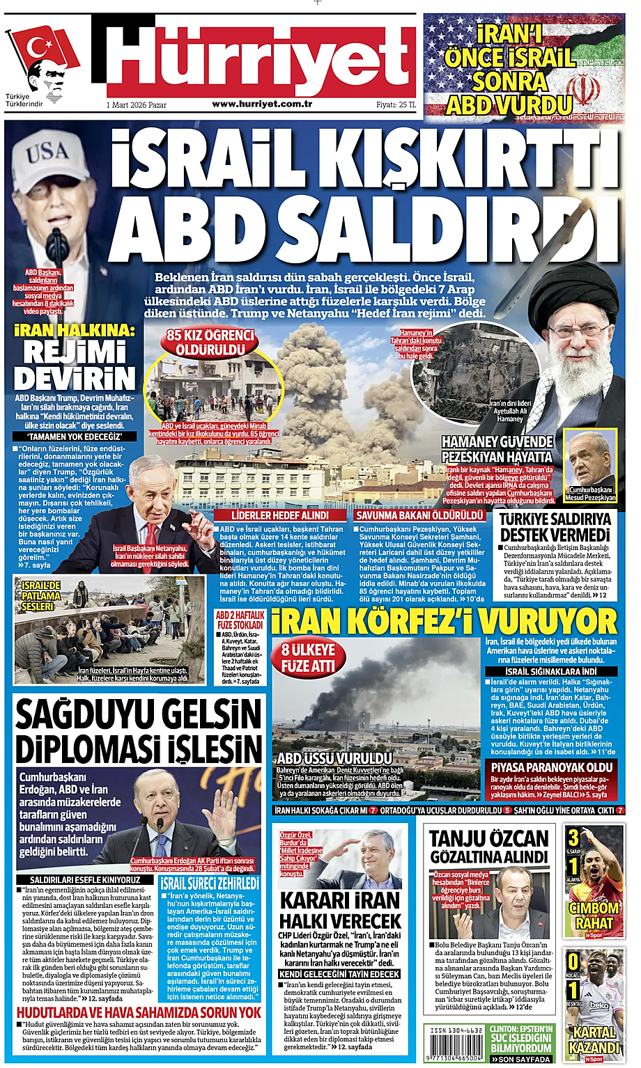 Prima pagina Hurriyet di oggi - Edicola 1 Marzo 2026