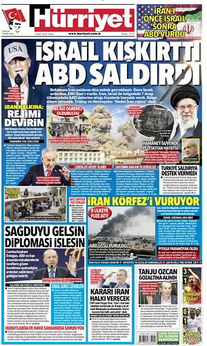 Prima pagina Hurriyet di oggi - Quotidiano estero