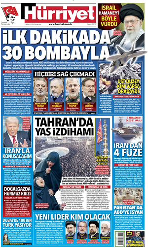 Prima pagina Hurriyet di oggi - Quotidiano estero