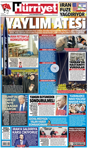 Prima pagina Hurriyet di oggi - Quotidiano estero