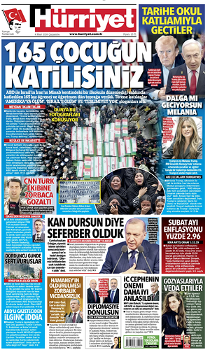 Prima pagina Hurriyet di oggi - Quotidiano estero