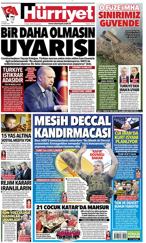 Prima pagina Hurriyet di oggi - Quotidiano estero