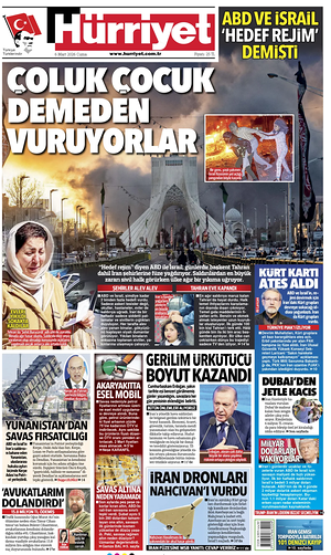 Prima pagina Hurriyet di oggi - Quotidiano estero