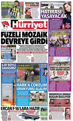 Prima pagina Hurriyet di oggi - Quotidiano estero