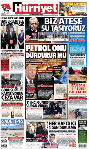 Prima pagina Hurriyet di oggi - Quotidiano estero
