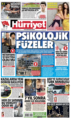 Prima pagina Hurriyet di oggi - Quotidiano estero