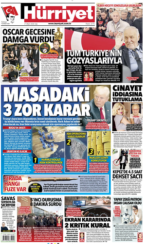 Prima pagina Hurriyet di oggi - Quotidiano estero