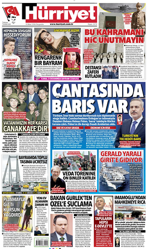 Prima pagina Hurriyet di oggi - Quotidiano estero