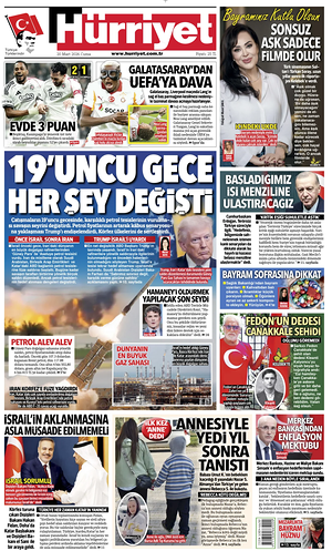 Prima pagina Hurriyet di oggi - Quotidiano estero