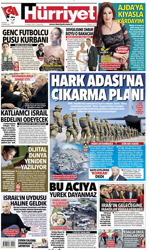Prima pagina Hurriyet di oggi - Quotidiano estero