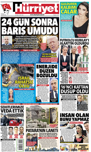 Prima pagina Hurriyet di oggi - Quotidiano estero