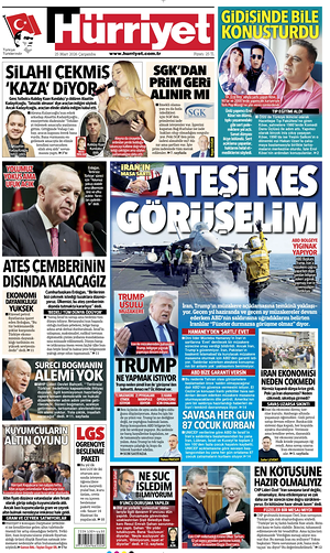 Prima pagina Hurriyet di oggi - Quotidiano estero