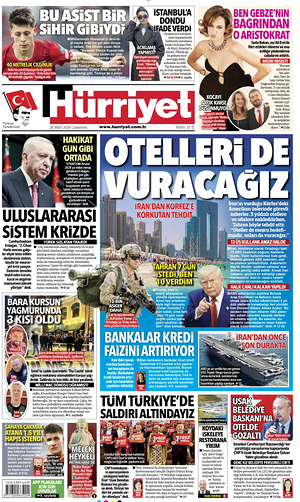 Prima pagina Hurriyet di oggi - Quotidiano estero
