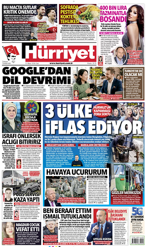 Prima pagina Hurriyet di oggi - Quotidiano estero