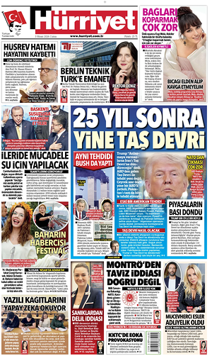 Prima pagina Hurriyet di oggi - Quotidiano estero