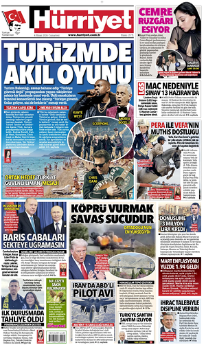 Prima pagina Hurriyet di oggi - Quotidiano estero