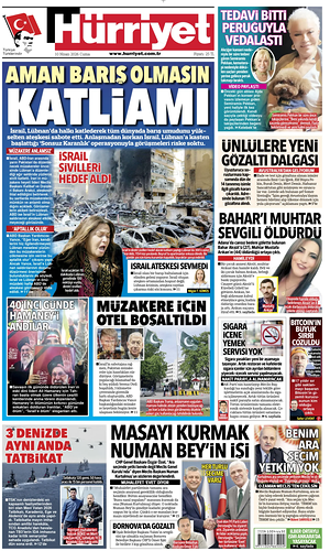 Prima pagina Hurriyet di oggi - Quotidiano estero
