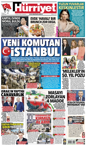 Prima pagina Hurriyet di oggi - Quotidiano estero