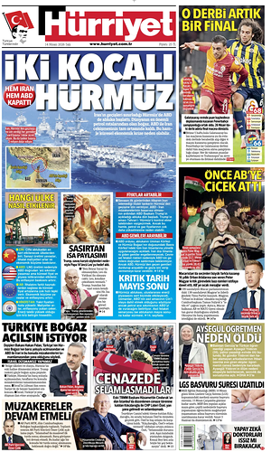 Prima pagina Hurriyet di oggi - Quotidiano estero