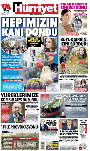 Prima pagina Hurriyet di oggi - Quotidiano estero