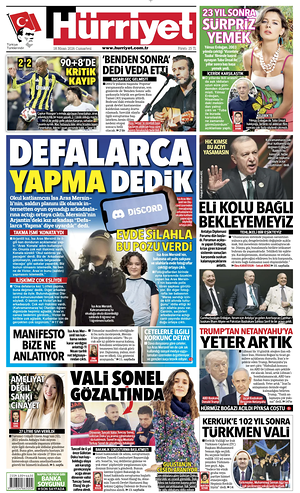 Prima pagina Hurriyet di oggi - Quotidiano estero