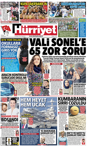 Prima pagina Hurriyet di oggi - Quotidiano estero