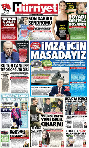 Prima pagina Hurriyet di oggi - Quotidiano estero