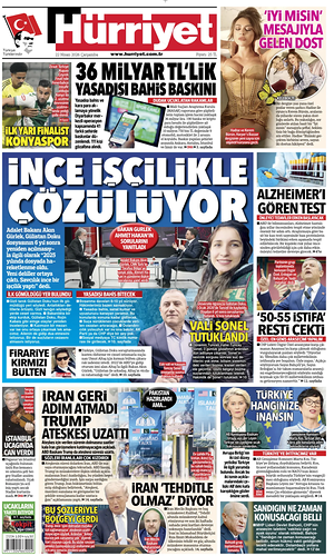 Prima pagina Hurriyet di oggi - Quotidiano estero