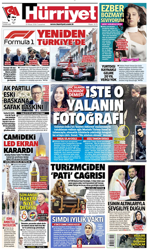Prima pagina Hurriyet di oggi - Quotidiano estero