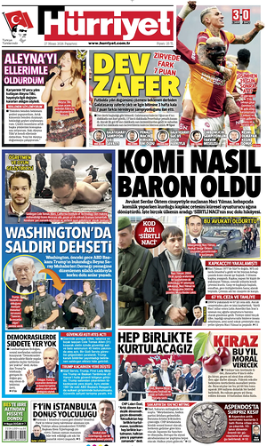 Prima pagina Hurriyet di oggi - Quotidiano estero