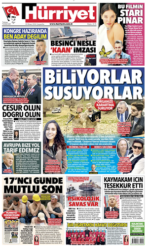 Prima pagina Hurriyet di oggi - Quotidiano estero