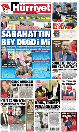 Prima pagina Hurriyet di oggi - Quotidiano estero