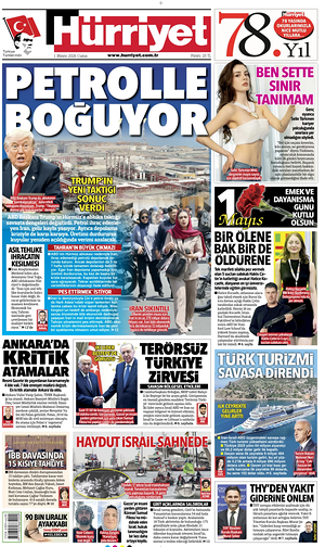 Prima pagina Hurriyet di oggi - Quotidiano estero