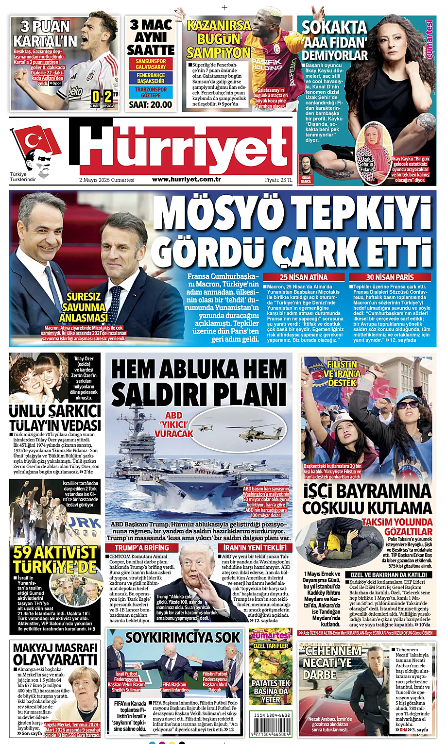 Portada Hurriyet de hoy - Quiosco 2 mayo 2026