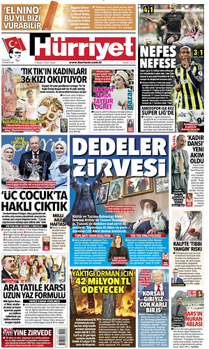 Prima pagina Hurriyet di oggi - Quotidiano estero
