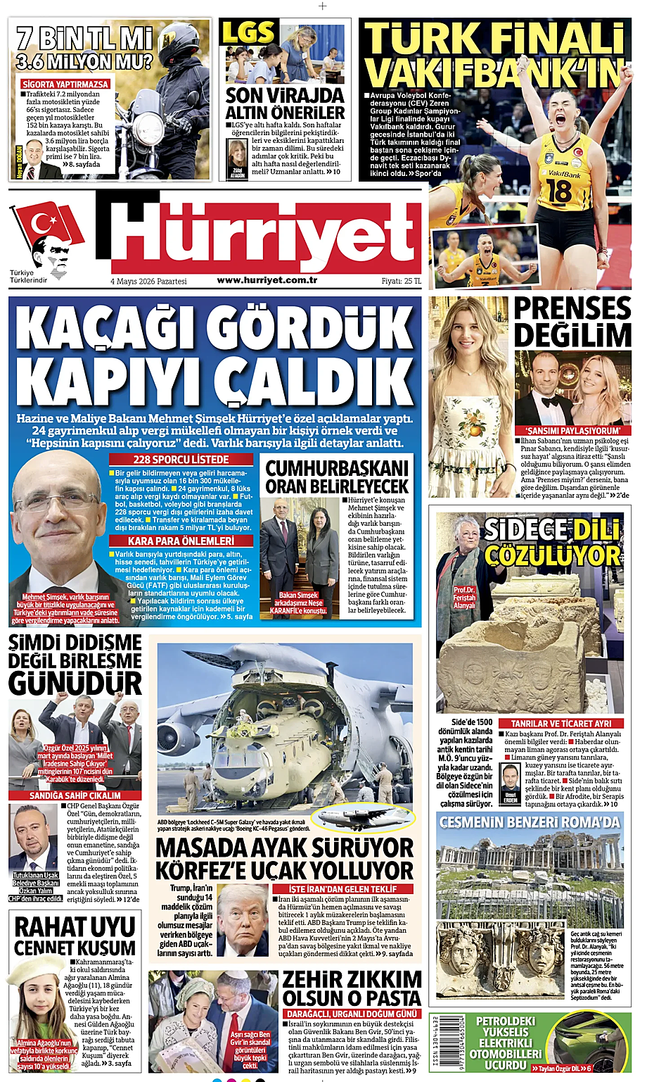 Hürriyet bugünkü birinci sayfası - Türkiye basını 4 Mayıs 2026
