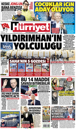 Prima pagina Hurriyet di oggi - Quotidiano estero